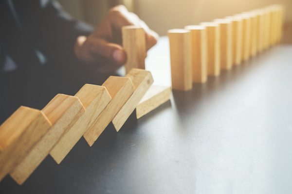 Concept of solution and domino effect.Slightly de-focused and close-up shot. Selective focus.