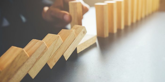 Concept of solution and domino effect.Slightly de-focused and close-up shot. Selective focus.